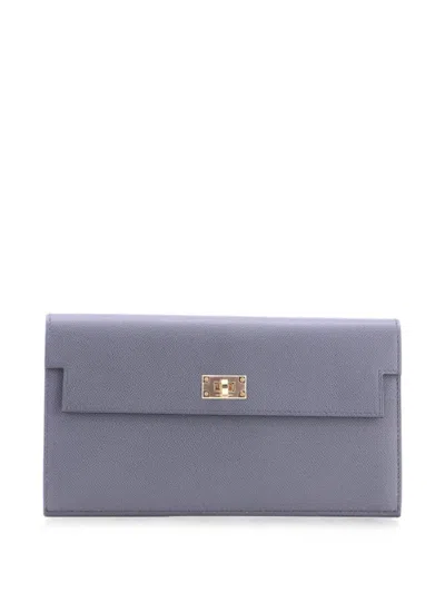 Pre-owned Hermes Kelly Pocket Wallet Madame Long Small Wallets In Gray