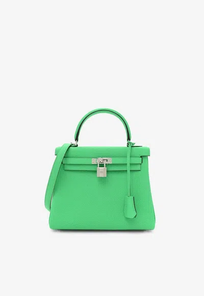 Hermes Kelly Retourne 25 In Vert Comics Togo Leather With Palladium Hardware