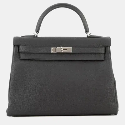 Pre-owned Hermes Kelly Retourne 32 Black Togo Leather Bag