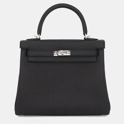 Pre-owned Hermes Kelly Retourne Black Togo Leather Size 25