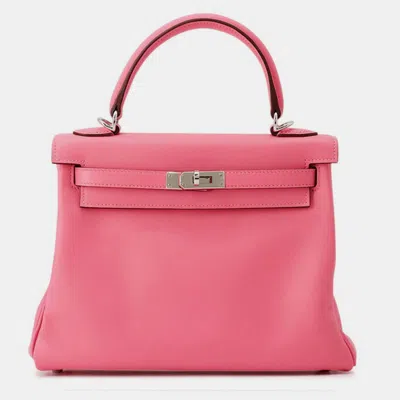 Pre-owned Hermes Kelly Retourne Rose Azalee Swift Leather Size 25 In Pink