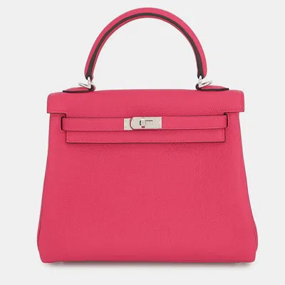 Pre-owned Hermes Kelly Retourne Rose Mexico Togo Leather Size 25 In Pink