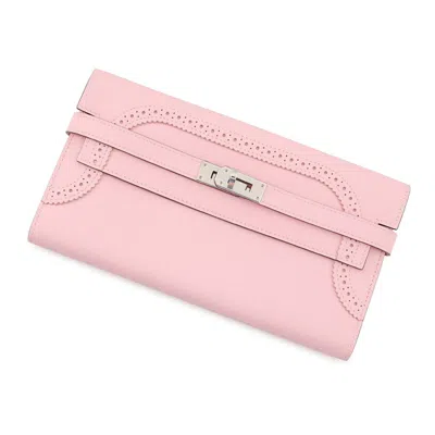 Pre-owned Hermes Kelly Rose Sakura Swift Leather Long Wallet (bi-fold) ()