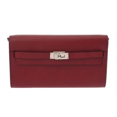 Pre-owned Hermes Kelly Rouge Grenat Epsom Leather Long Wallet (bi-fold) () In Burgundy