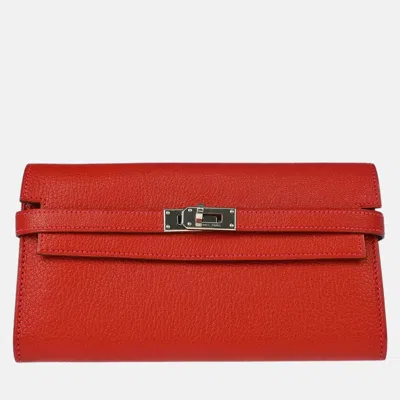 Pre-owned Hermes Kelly Rouge Venitienne Chevre Wallet Purse In Red