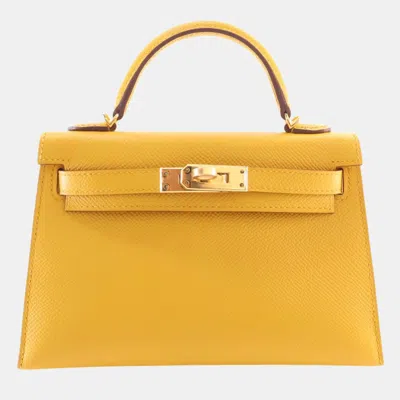 Pre-owned Hermes Kelly Sellier 20 Jaune Ambre Epsom Leather Top Handle Bag In Yellow