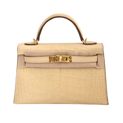 Pre-owned Hermes Kelly Sellier 20 Matte Croc Gold Hardware Vanille In Os