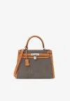 Hermes Kelly Sellier 28 In Black, White, Desert And Sesame Toile Quadrille Swift With Palladium Hardware In Multicolor