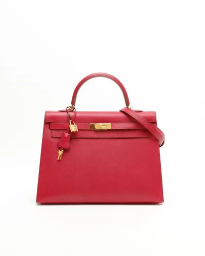 Pre-owned Hermes Hermès Kelly Sellier 35 Epsom Bag In Red