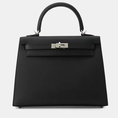 Pre-owned Hermes Kelly Sellier Black Epsom Size 25