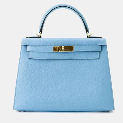 Pre-owned Hermes Kelly Sellier Celeste Epsom Size 28 In Blue