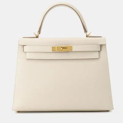 Pre-owned Hermes Kelly Sellier Craie Epsom Size 28 In Sand