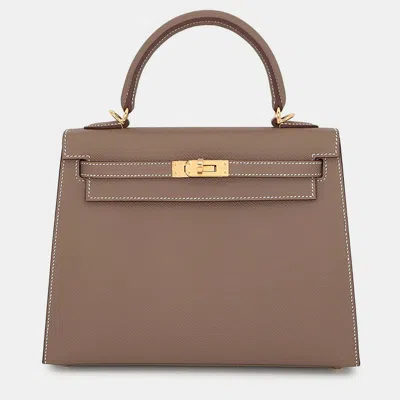 Pre-owned Hermes Kelly Sellier Etoupe Epsom Size 25 In Brown