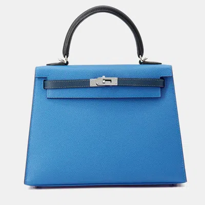 Pre-owned Hermes Kelly Sellier Size 25 Tricolor Blue Zanzibar/blue De Prusse/black Epsom Bag