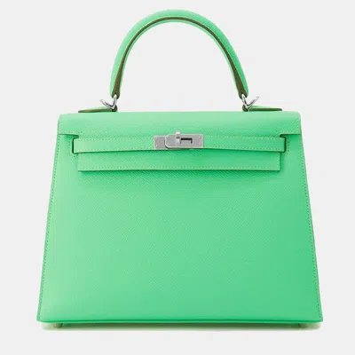 Pre-owned Hermes Kelly Sellier Vertcomic Epsom Size 25 In Green