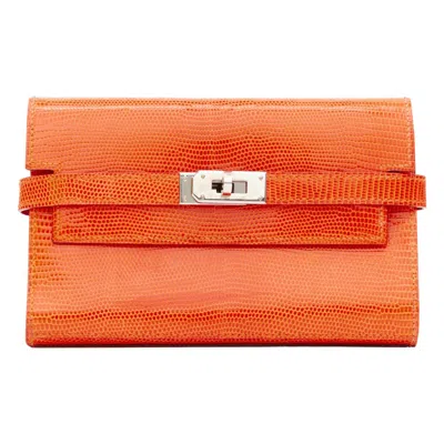 Pre-owned Hermes Kelly Short Orange Shiny Liz Leather Phw Classic Wallet