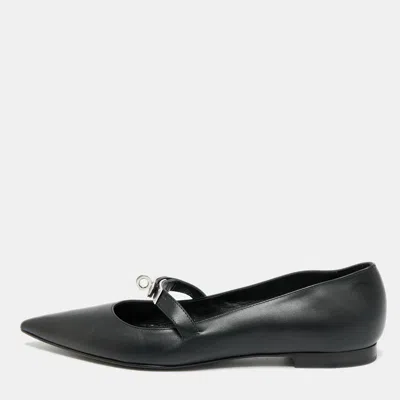Pre-owned Hermes Kelly Size 37.5 Black Leather Ballet Flats
