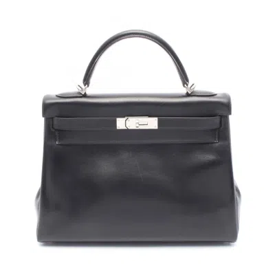 Pre-owned Hermes Kelly Tadelakt Leather Handbag () In Black