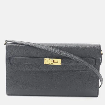 Pre-owned Hermes Kelly To Go Crossbody Shoulder Bag Y Chevre Leather Black Ghw