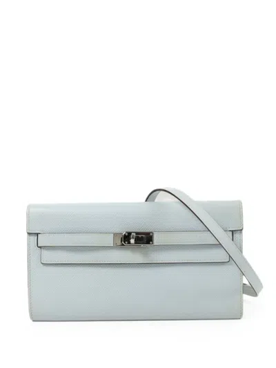 Pre-owned Hermes Kelly To Go Epsom Clutch Bag In Blue