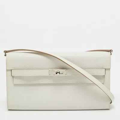 Pre-owned Hermes Hermès Kelly To Go Mushroom Epsom Leather Wallet In Grey