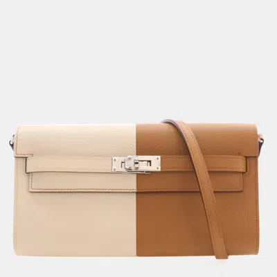 Pre-owned Hermes Kelly To Go Nata Biscuit Epsom Calfskin Leather Wallet Bag In Multi