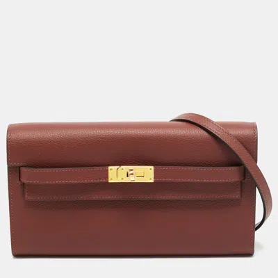 Pre-owned Hermes Hermès Kelly To Go Rouge H Evercolor Leather Wallet In Red