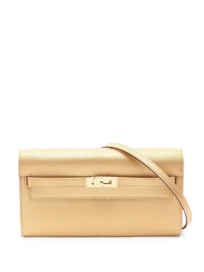 Pre-owned Hermes Kelly To Go Shoulder Wallet In Gold