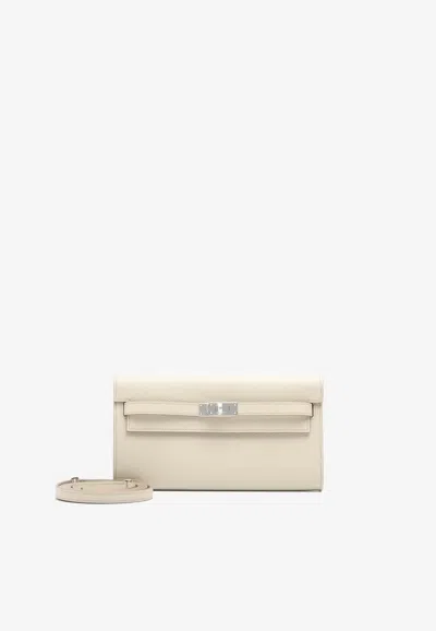 Pre-owned Hermes Kelly To Go Wallet In Beton Evercolor Leather In Palladium Hardware