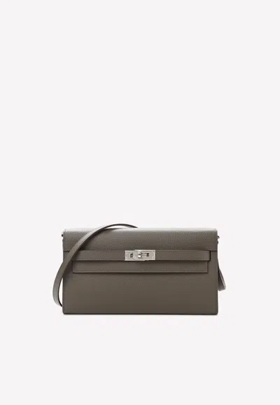 Hermes Kelly To Go Wallet In Gris Etain Epsom With Palladium Hardware In Gray