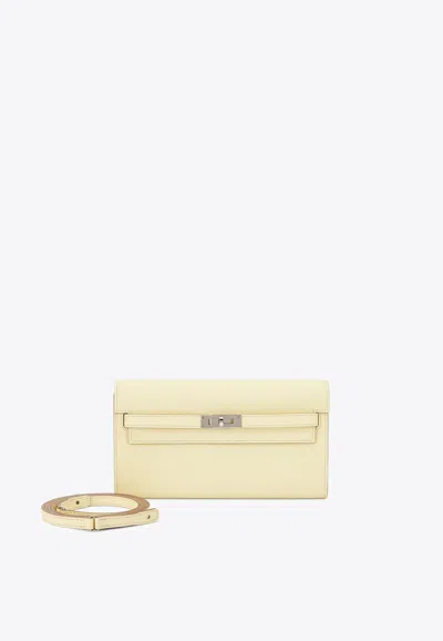 Hermes Kelly To Go Wallet In Jaune Milton Epsom With Palladium Hardware In Yellow