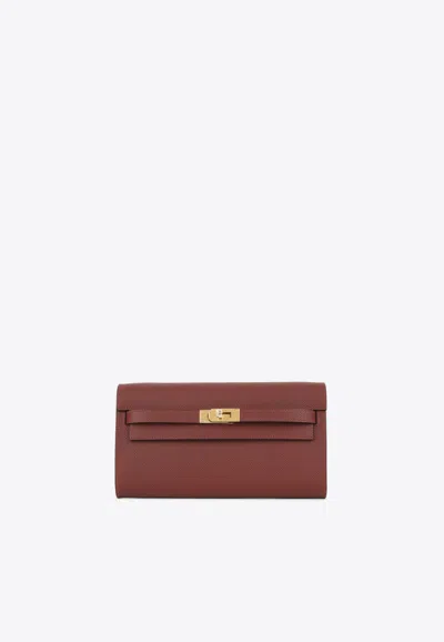 Hermes Kelly To Go Wallet In Rouge H Epsom With Gold Hardware In Burgundy
