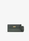 Hermes Kelly To Go Wallet In Vert Mangrove Evercolor With Gold Hardware In Green