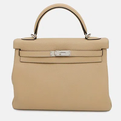 Pre-owned Hermes Kelly Trench Togo Leather 32 Handbag In Yellow