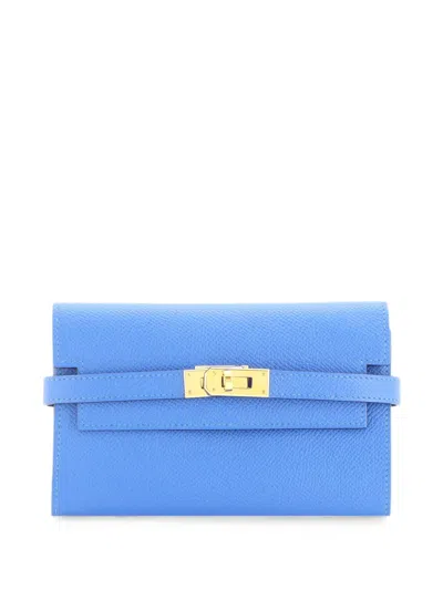 Pre-owned Hermes Kelly Trifold Wallet Epsom Medium Small Wallets In Blue