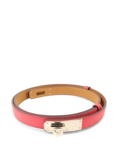 Pre-owned Hermes Kelly Turn-lock Belt In Pink