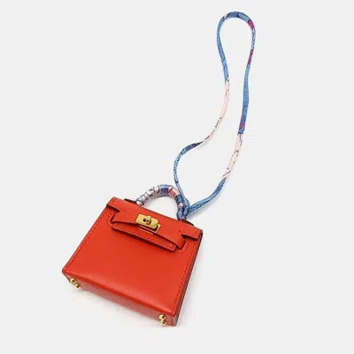 Pre-owned Hermes Kelly Twilly Bag Charm In Red