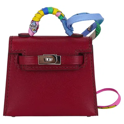 Pre-owned Hermes Kelly Twilly Bag Charm Rubis Palladium Tadelakt Leather Limited Edition In Red