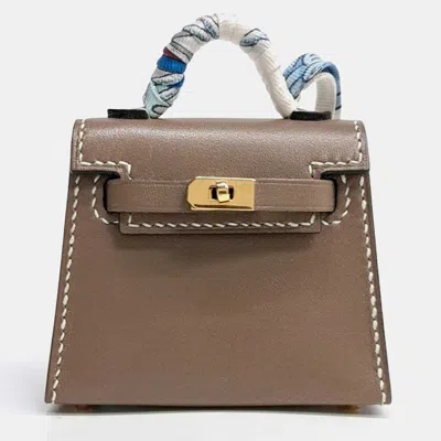 Pre-owned Hermes Hermès Kelly Twilly Brown Leather Bag Charm (y)