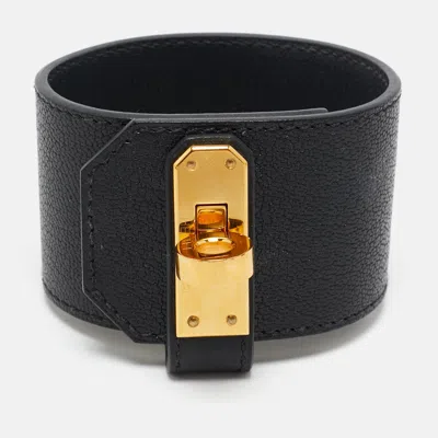 Pre-owned Hermes Hermès Kelly Twist Black Leather Gold Plated Large Model Bracelet