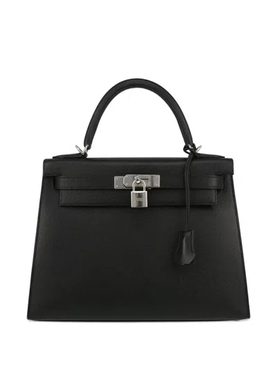 Pre-owned Hermes Kelly Two-way 28 Epsom-leather Tote Bag In Black