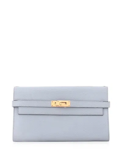 Pre-owned Hermes Kelly Wallet Epsom Long Small Wallets In Blue