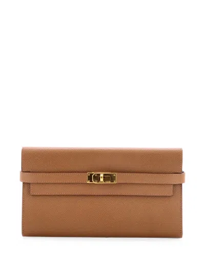 Pre-owned Hermes Kelly Wallet Epsom Long Small Wallets In Brown