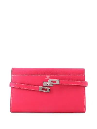 Pre-owned Hermes Kelly Wallet Epsom Long Small Wallets In Pink