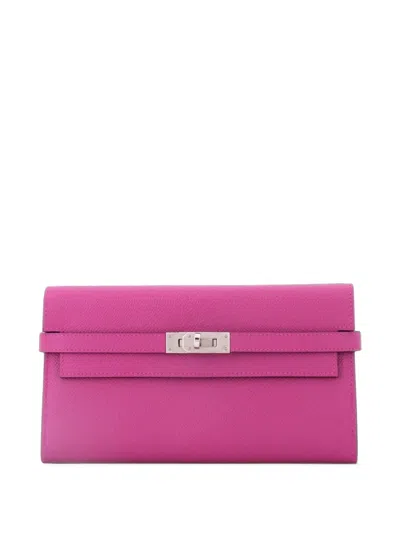 Pre-owned Hermes Kelly Wallet Epsom Long Small Wallets In Pink