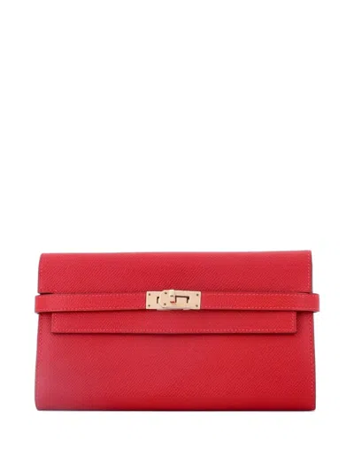 Pre-owned Hermes Kelly Wallet Epsom Long Small Wallets In Red