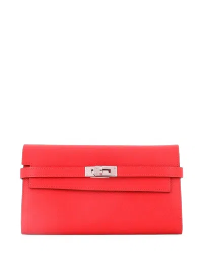 Pre-owned Hermes Kelly Wallet Epsom Long Small Wallets In Red