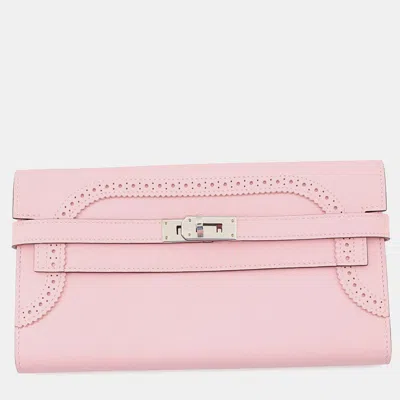 Pre-owned Hermes Kelly Wallet Gillies Rose Sakura Swift Leather In Pink