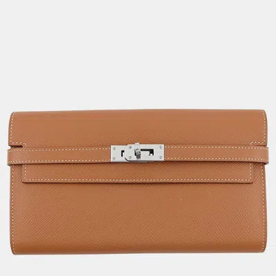 Pre-owned Hermes Kelly Wallet Gold Epsom
