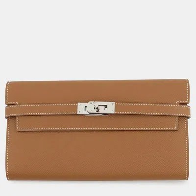 Pre-owned Hermes Kelly Wallet Long Gold Epsom